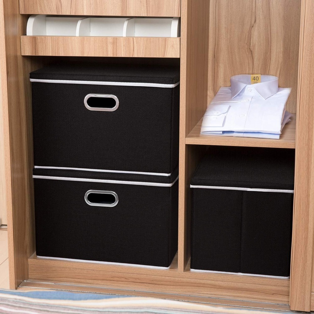 Large Foldable Storage Boxes W/ Lids [3-Pack] Fabric Collapsible Storage Bins