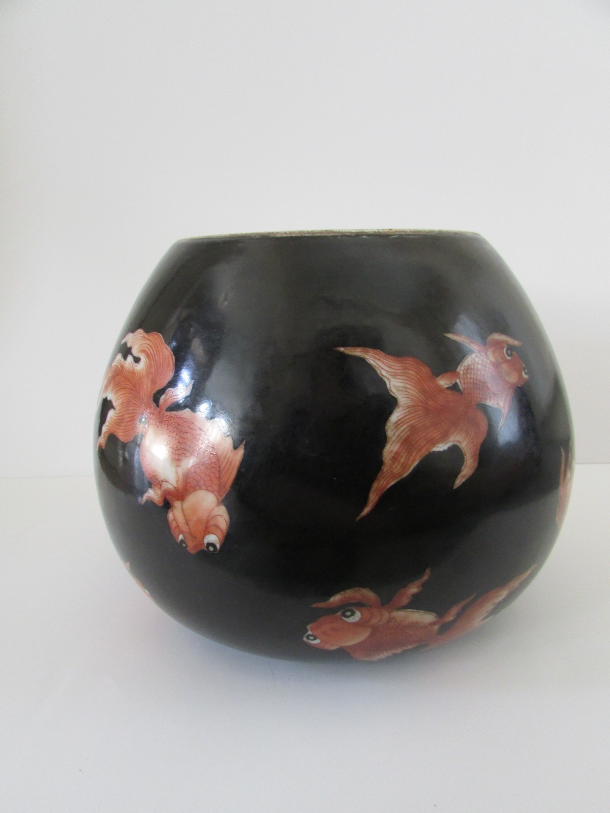 VTG Neiman Marcus Hong Kong Asian Chinoiserie Black Koi Qing Ginger Jar