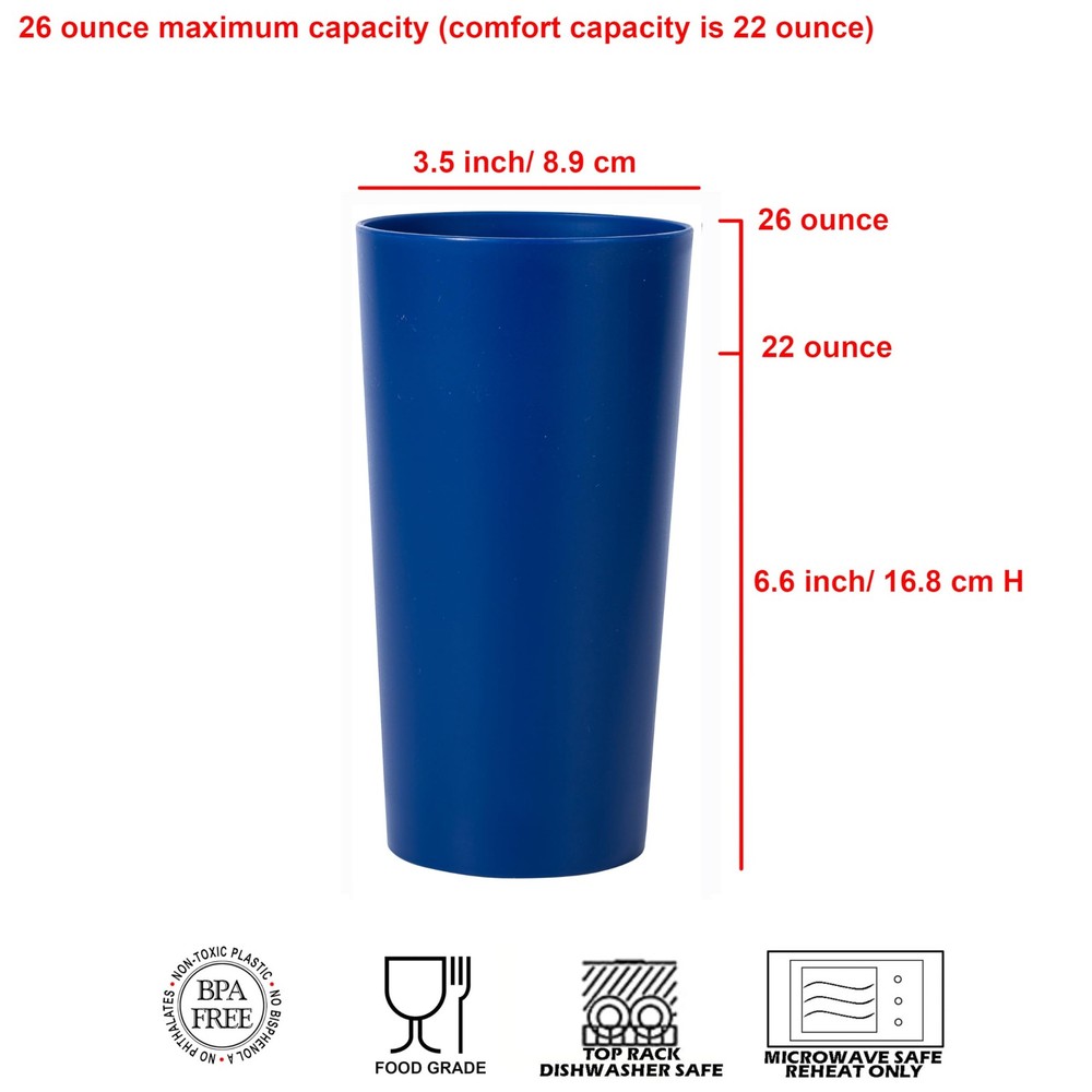 ZAINCA 26-ounce Plastic Drinking Glasses Stackable 26 oz, Mixed-Color