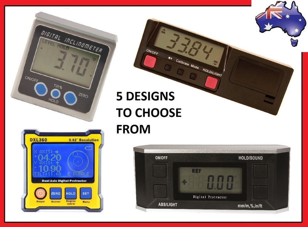 5 Designs - Digital Box Gauge Angle Protractor Level Inclinometer Magnetic Base