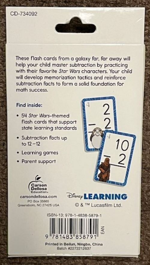 STAR WARS Subtraction 0-12 Flash Cards - Children's Math Practice Set