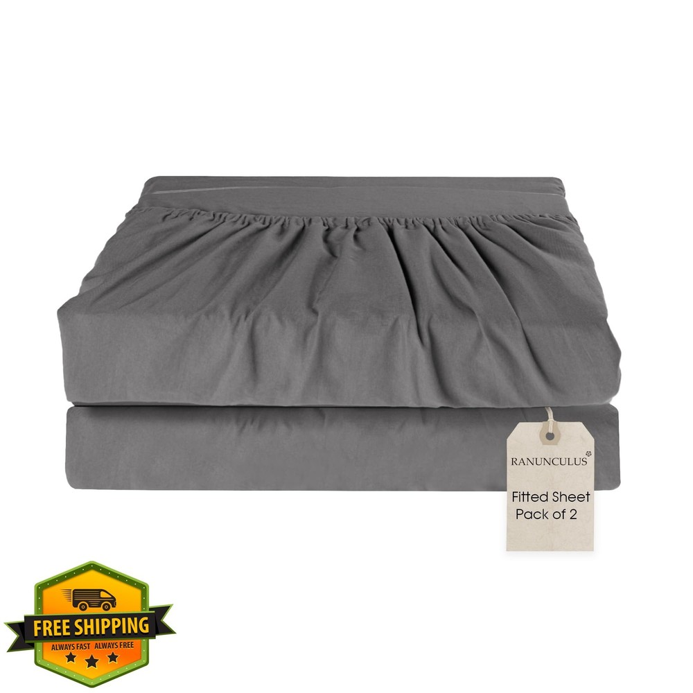 2-Pack Full Fitted Sheet Dark Grey Deep Pocket 16" Microfiber