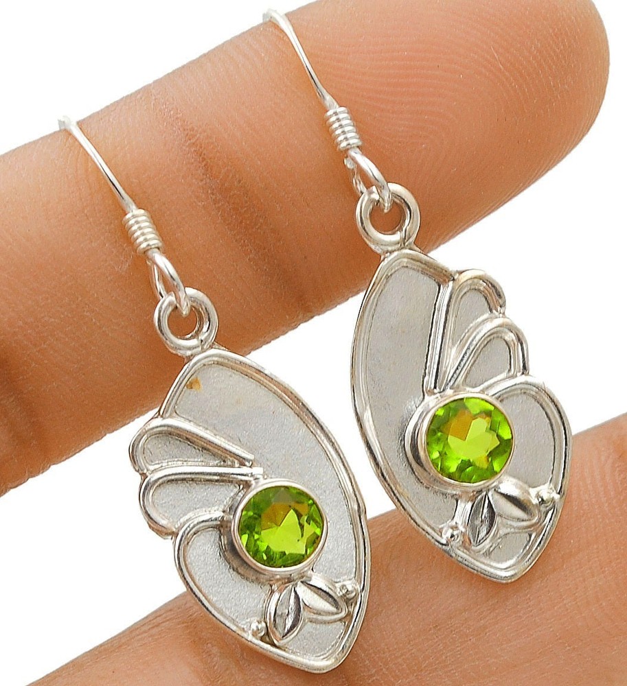 Natural Peridot 925 Solid Sterling Silver Earrings 1 1/2'' Long @B3-7