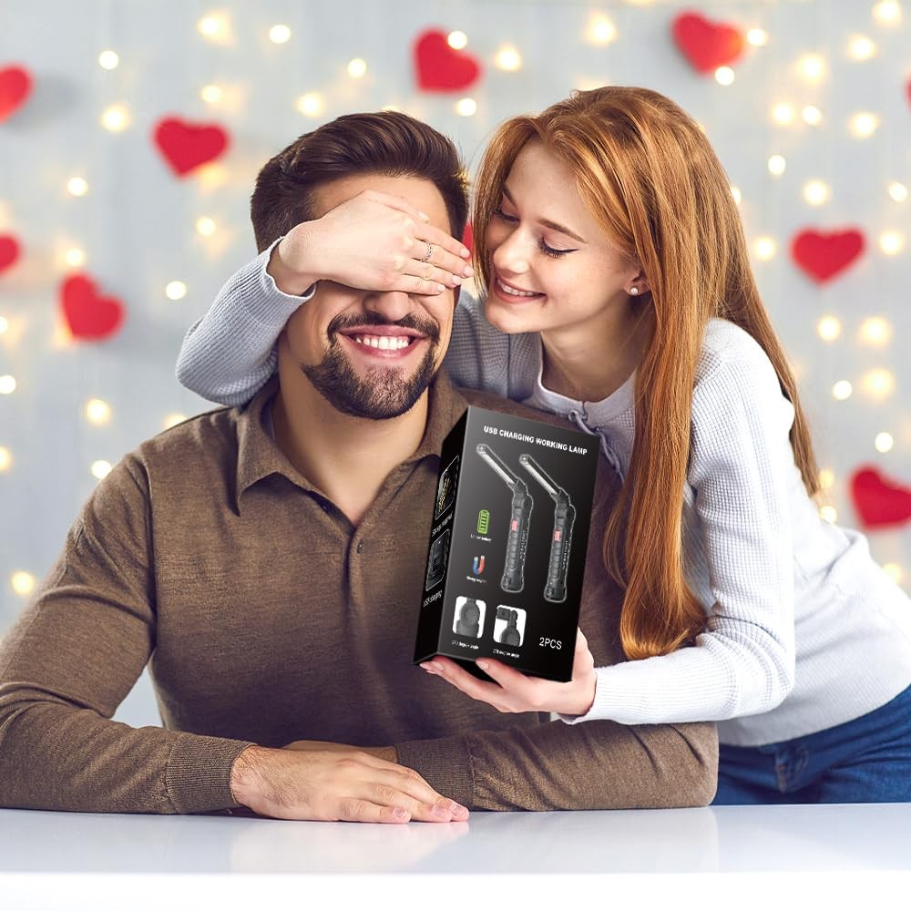 2 Pack LED Work Lights USB Rechargeable Flashlight w/ Magnetic Base for Workshop