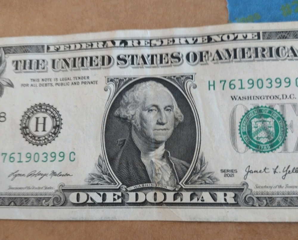 ((ERROR Misalign Misprint)) Offset Right Misprint! 2021 $ 1 One Dollar Bill 2021