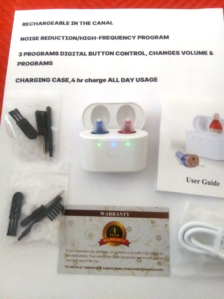 PAIR RECHARGEABLE tiny digital amplifiers 3 programs NOISE & HIGH FREQUENCY USA