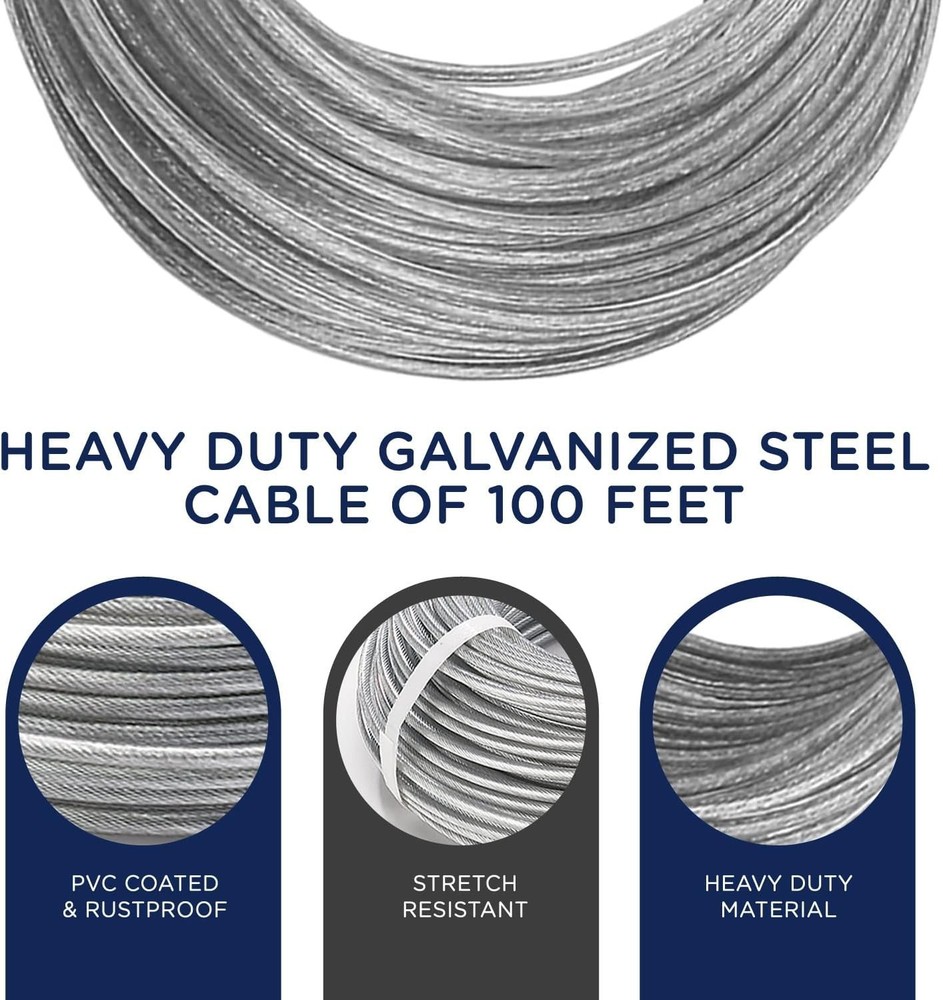 Long Lasting Clothesline Kit - Heavy Duty Galvanized Wire