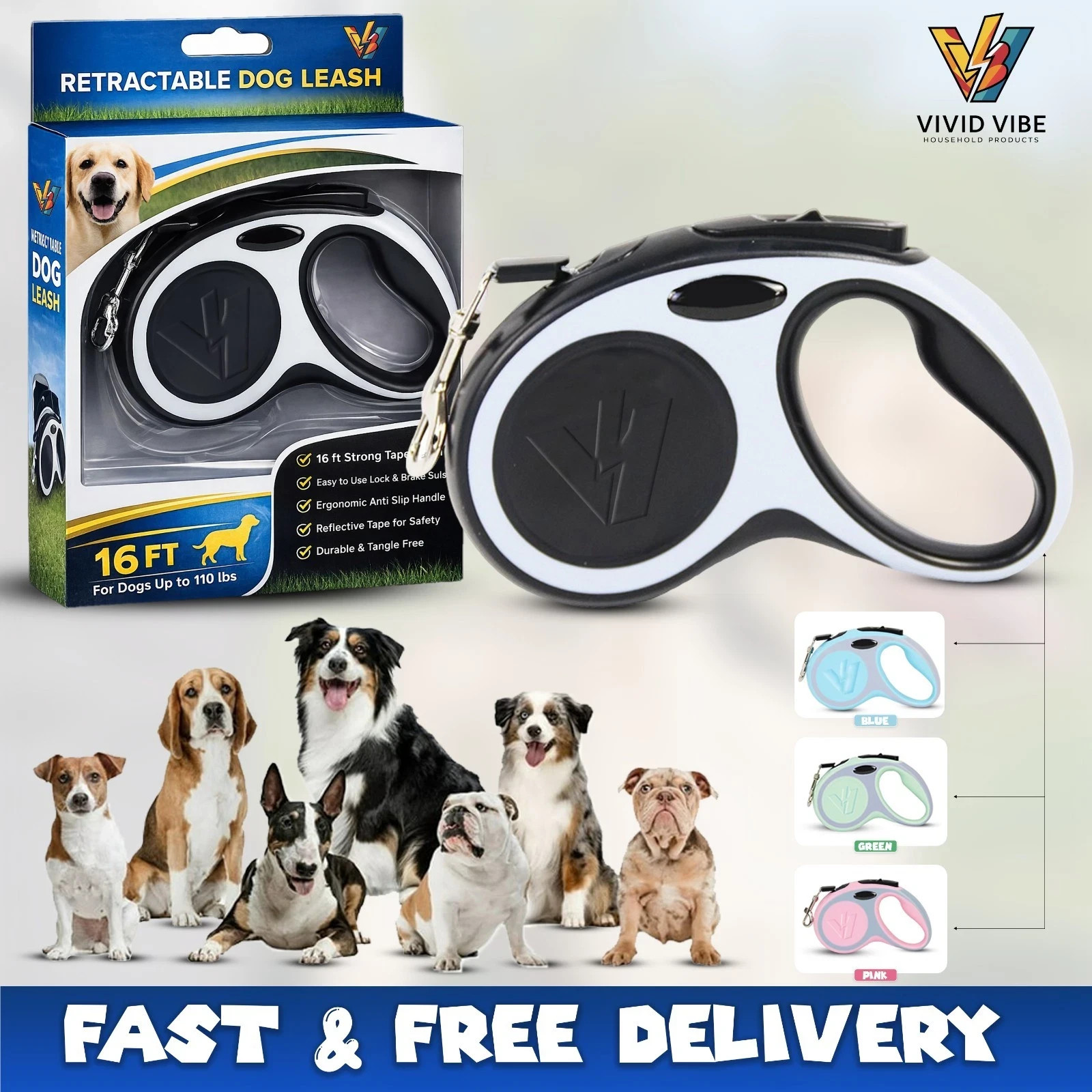 Large 16.5 FT Retractable Dog Leash Automatic Heavy Duty Dog leash for Pet Dogs