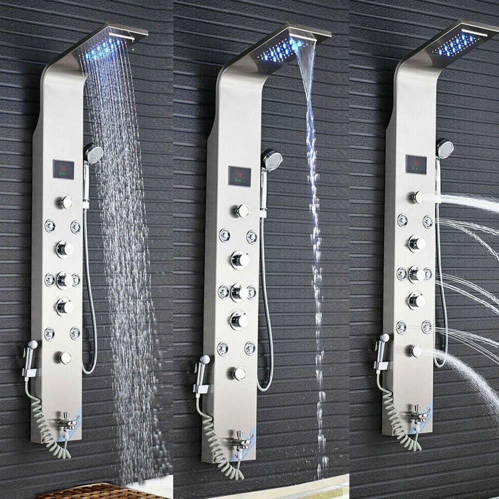 Stainless Steel LED Shower Panel Tower System Rainfall Waterfall Shower Head