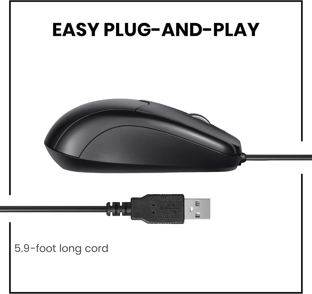 USB 2.0 Optical Wired Scroll Wheel Mouse PC Laptop Notebook Desktop Black Mice
