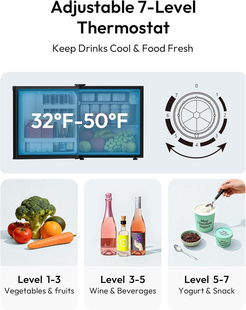 . Cu.Ft Mini Fridge, Reversible Single Door Compact Refrigerator, Adjustable The