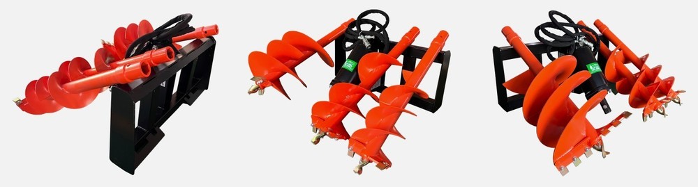Raytree Skid Steer Attachment Auger Post Hole Hydraulic Digger 6, 12, & 18 Bits