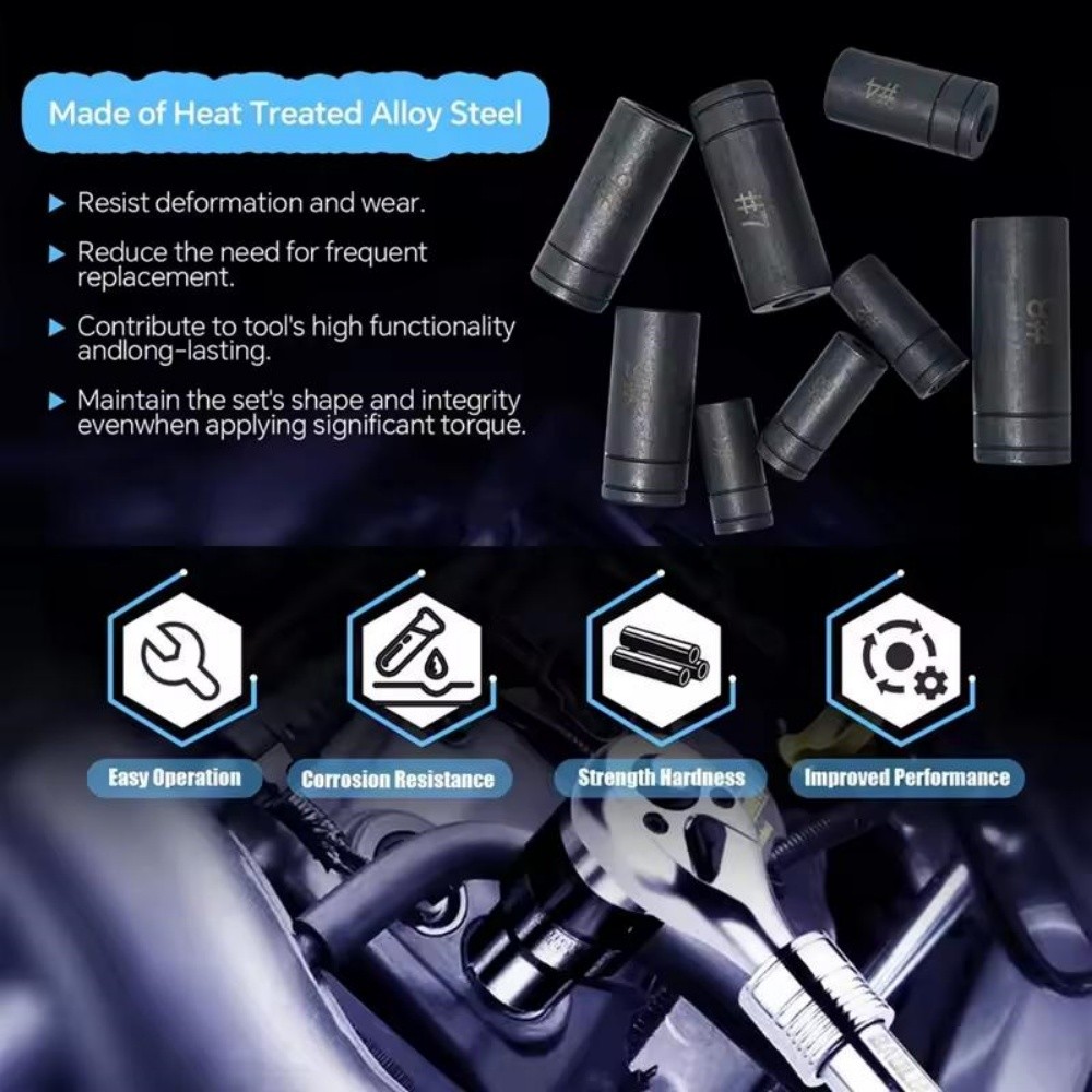 Tap Socket Set 8 Pcs/Set - Tool Corporation Prt# 70500 with Iron Holder BLACK