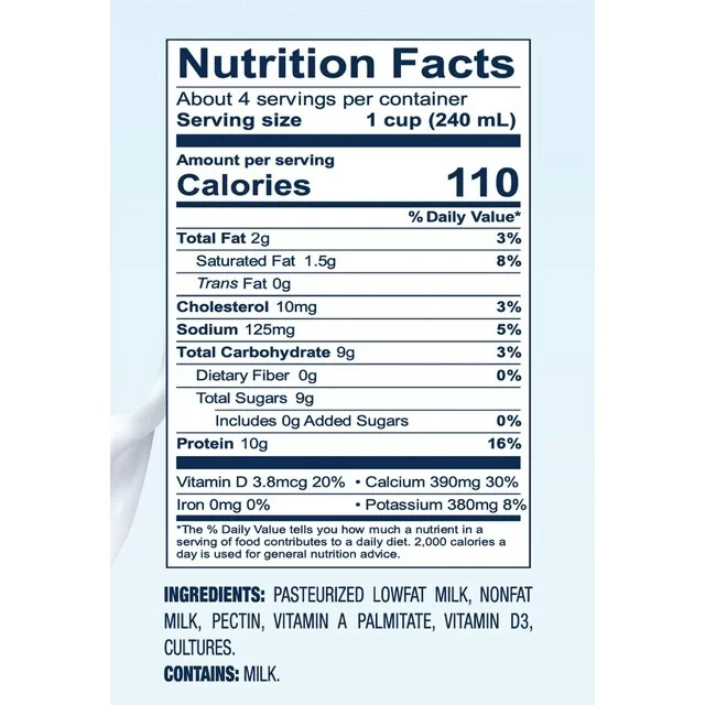 4 Bottles Lifeway Lowfat Milk Plain Kefir 12 Probiotic Culture Size 32 oz 4-pack