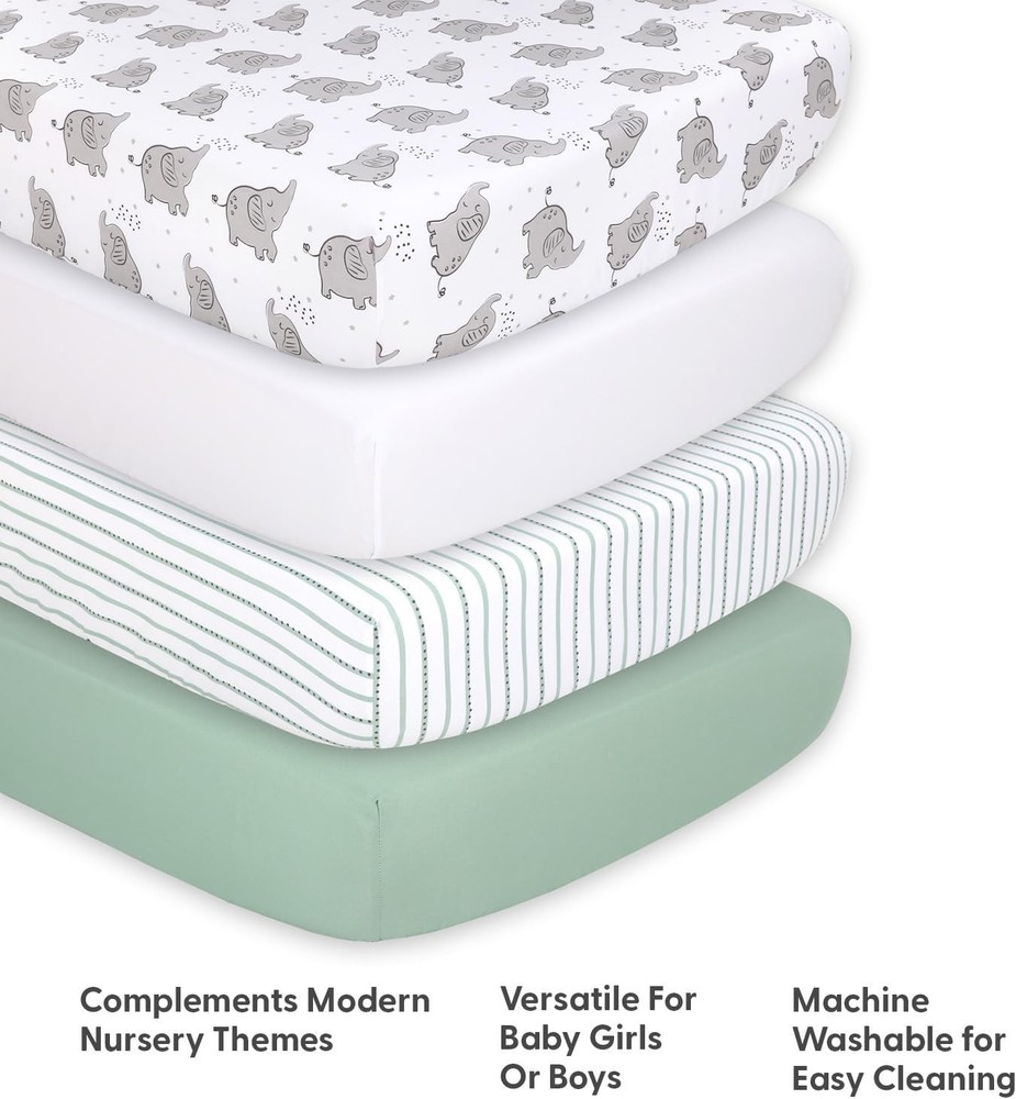 Elephant Crib Sheets 4-Pack Set - Soft & Breathable