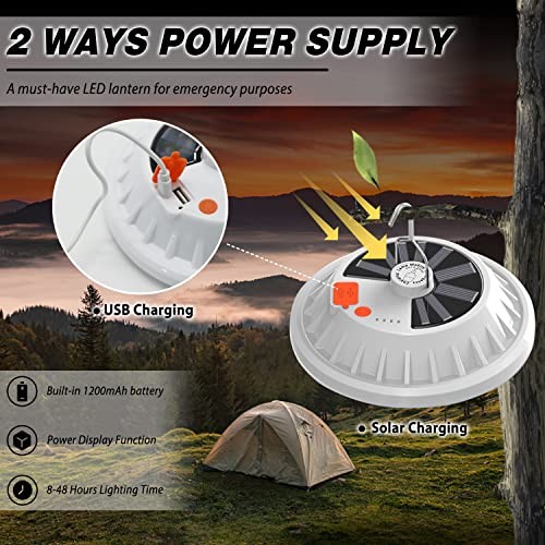 2-Pack Solar Camping Lantern LED Portable Solar USB Rechargeable Flashlight