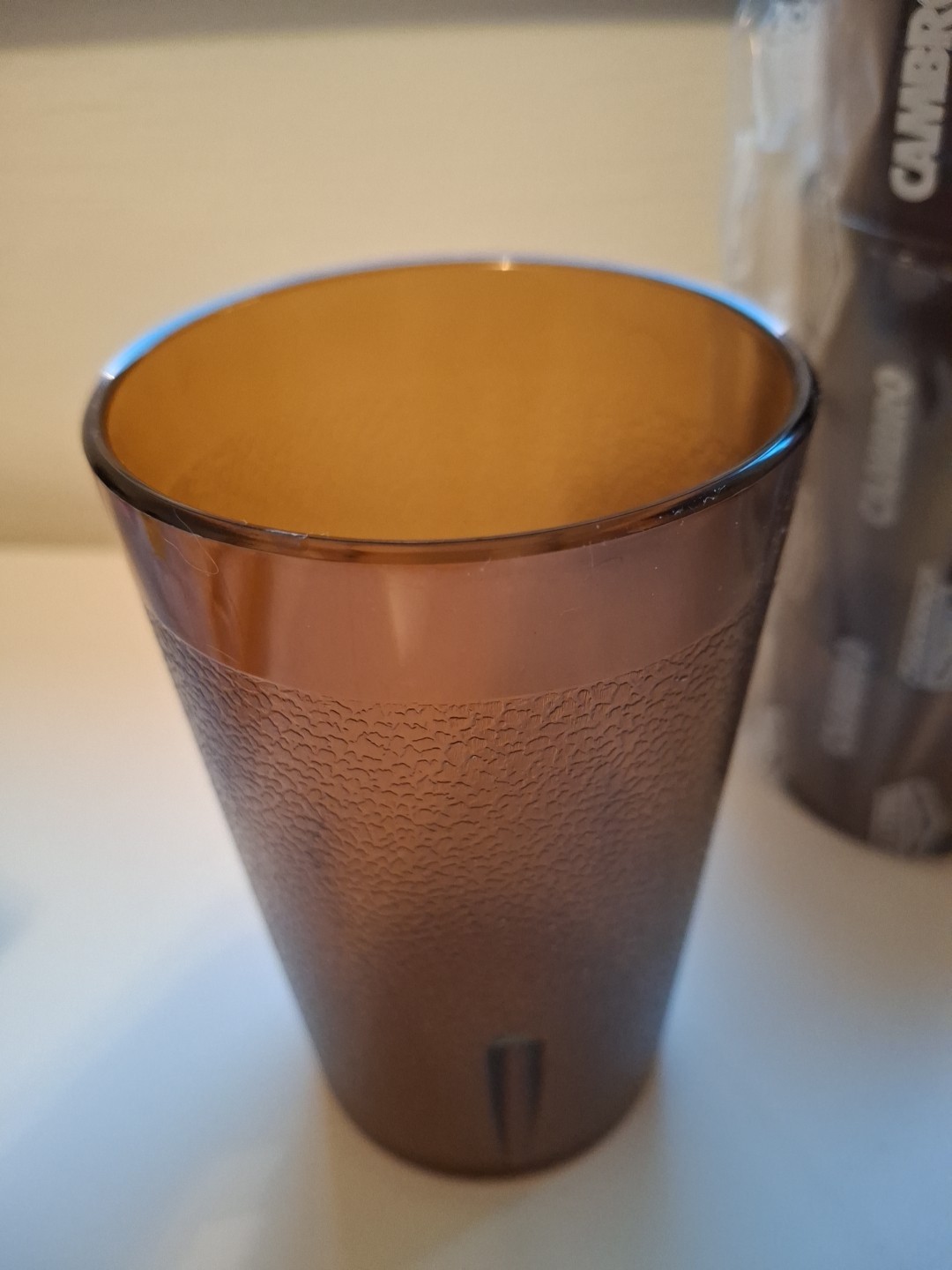 12 Retro Diner Restaurant Ware Texas Tumbler Plastic Pebbled Cup 9.5oz Amber New