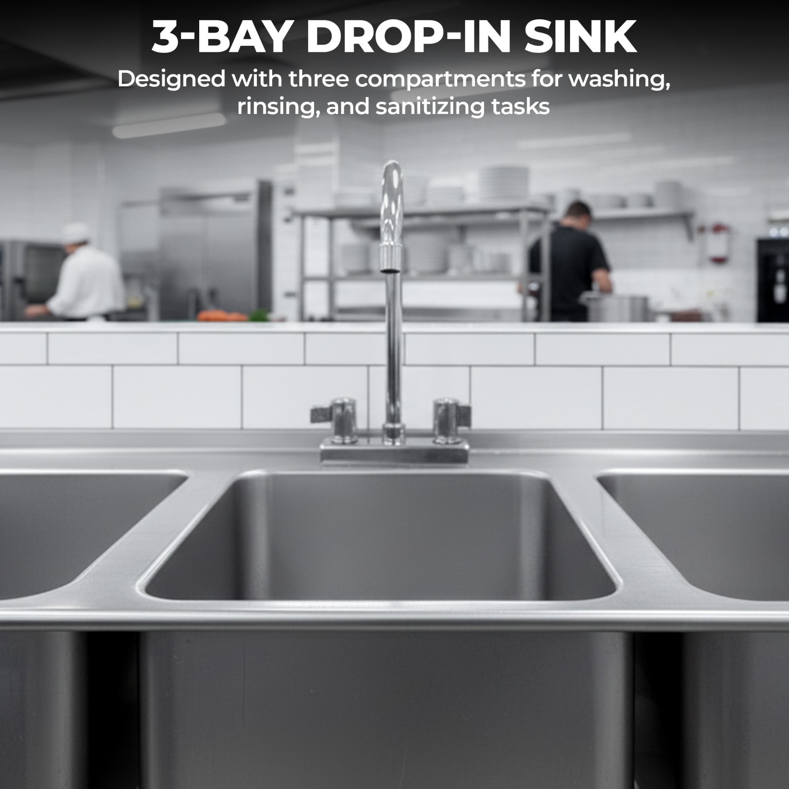Stainless Steel 3 Compartment Drop-In Sink with Faucet, New