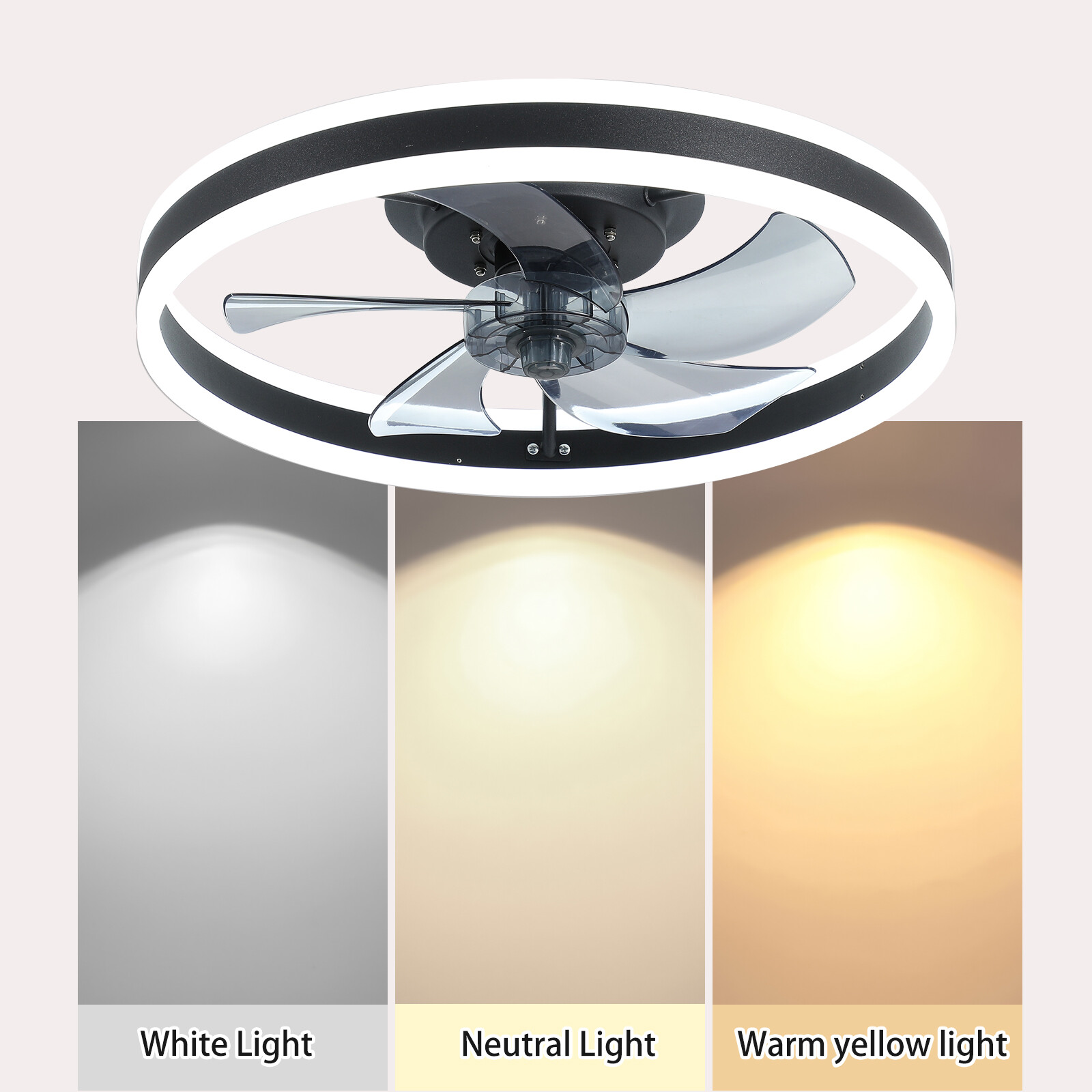 20" Modern LED Ceiling Fan Lights Flush Mount Light kit With APP Remote Control