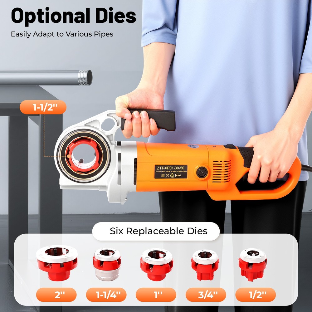 2300W Portable Pipe Threading Tool Set Electric Threading Machine with 6 Dies