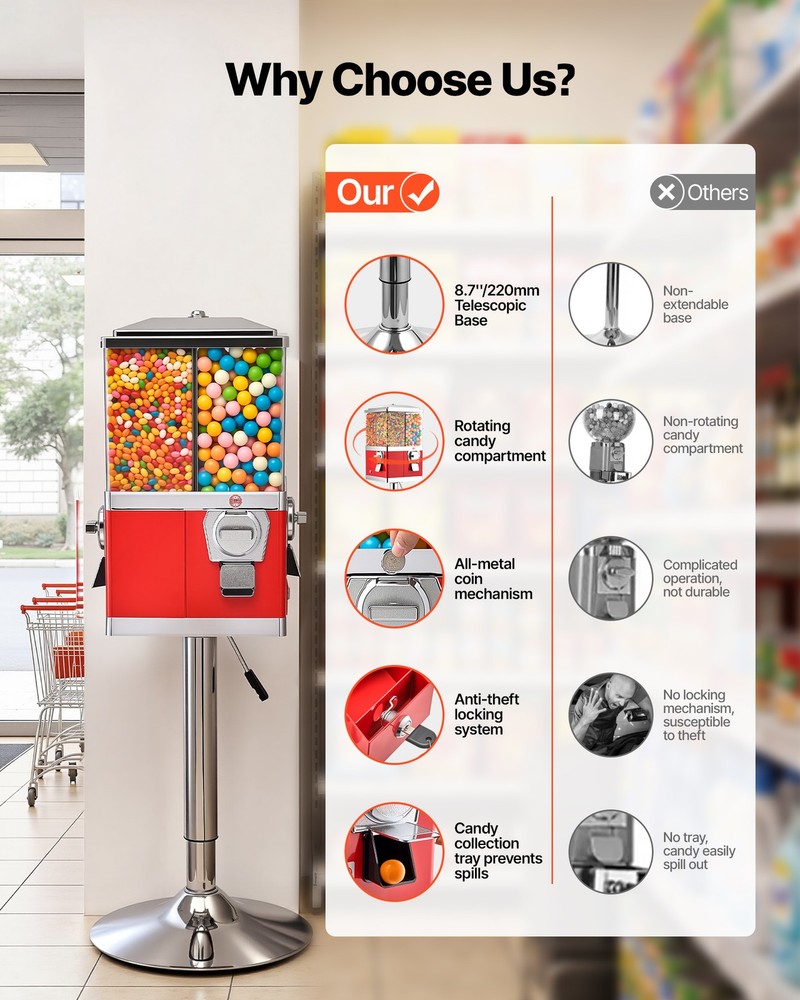VEVOR Candy Vending Machine Four Compartment Candy Vending Machine with Stand
