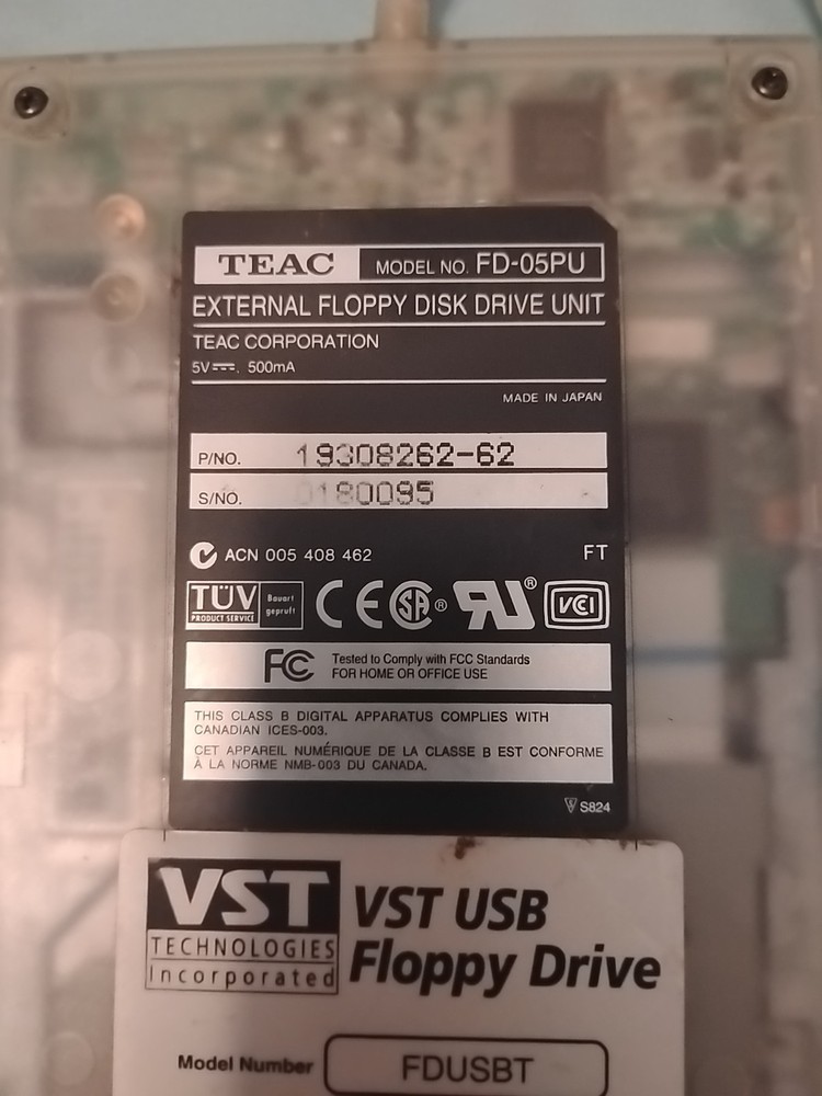 TEAC FD-05PU VST FDTUSB External USB 3.5 Floppy Disk Drive - Translucent TEAL
