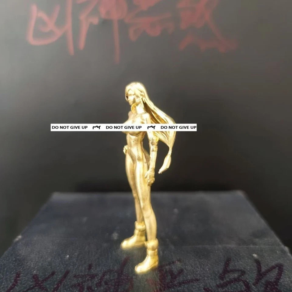 Yellow Solid Bronze Short Dress Nude Seductive Body Art Long Hair Girl Statue 1