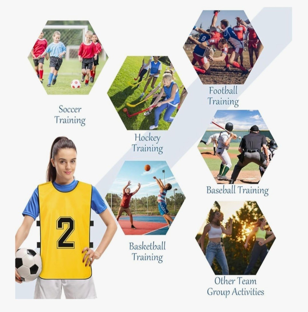 24 Pack Large Scrimmage Training Vest, Reversible, Numbered, Red/Blue Large