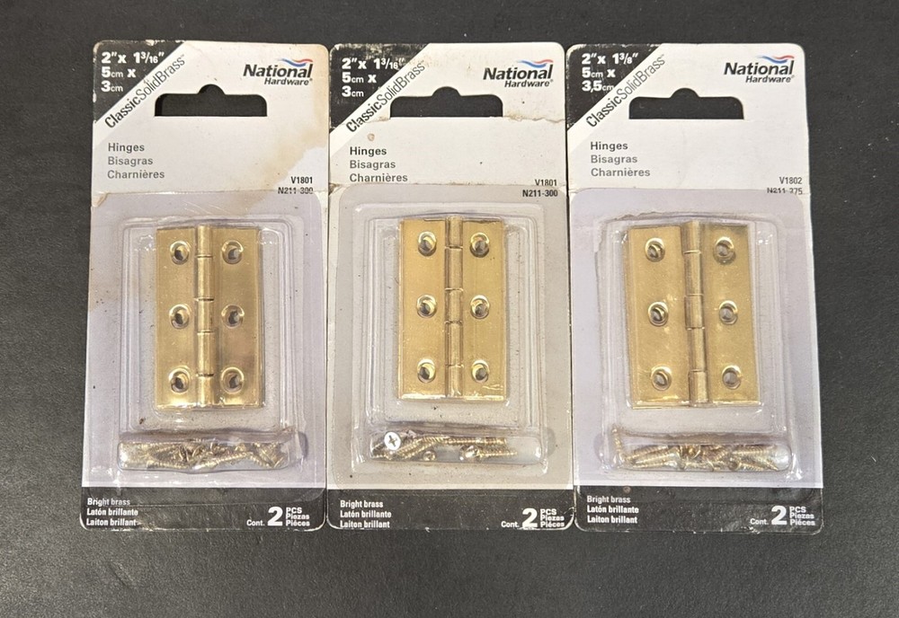 National Hdw Solid Brass 2" Hinges