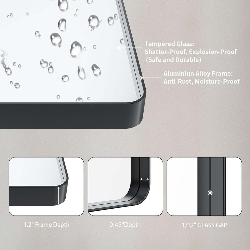 Stylish Rounded Rectangle Matte Black Mirror - Anti-Rust & Shatterproof Design