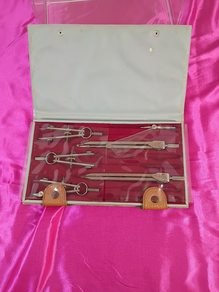 Vintage Tacro Drafting Engineering Compass Set 2130 West Germany ALMOST COMPLETE