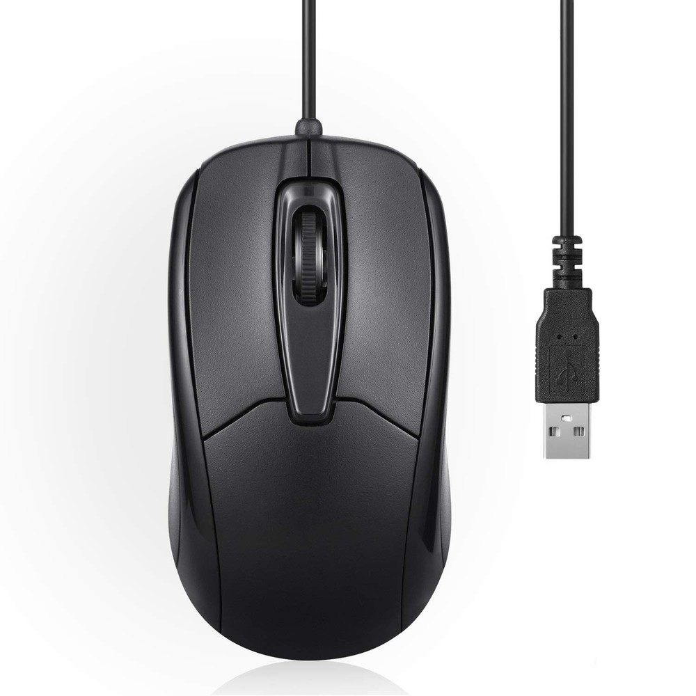 PERIMICE-209 3 Button USB Wired Mouse Optical 1000 DPI 5.9 Ft Cable Black