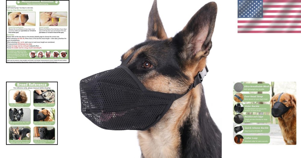 Adjustable Breathable Dog Muzzle for Large & Medium Breeds - Allows Panting