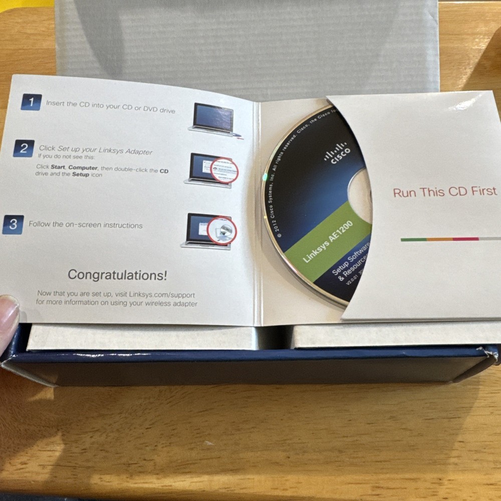 Cisco Linksys AE1200 High Performance Wireless-N USB Adapter Open Box CD within