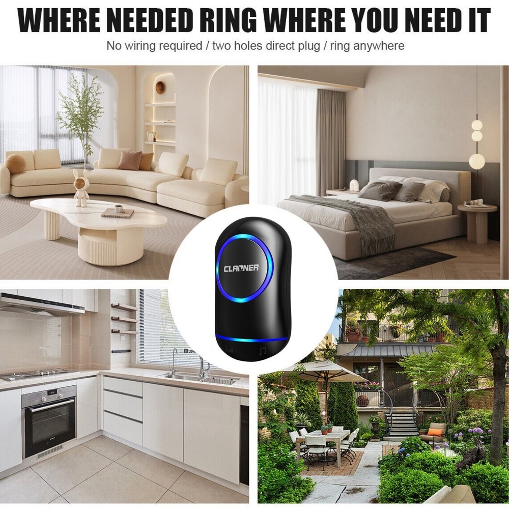 Wireless Doorbell Chime Waterproof Plugin Receiver Adjustable Volume 1000FT Kit