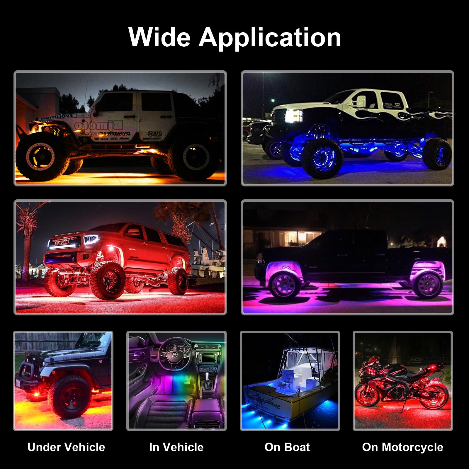 12 Pod RGB LED Rock Light Underbody Trail Rig Glow Lamp Offroad SUV Pickup Truck