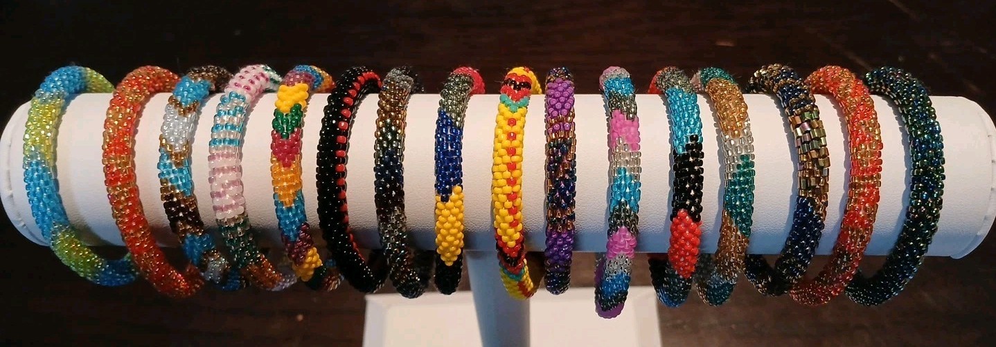 16x Glass Seed Bead Handmade Beaded Crochet Roll On Bracelet Nepal Jewelry