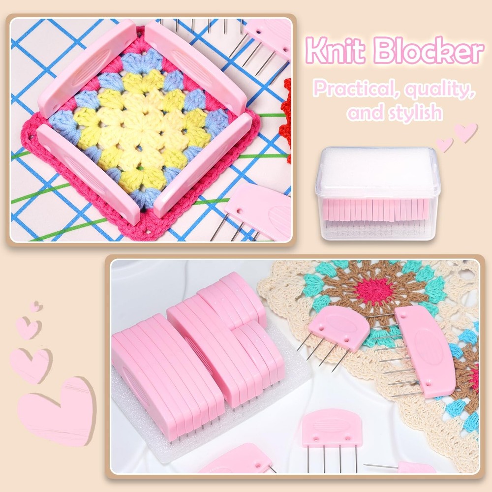 Knit Blocking Pins Kit, 25 Pcs Pink Color Knit Blocking Combs, Knit Blocking ...