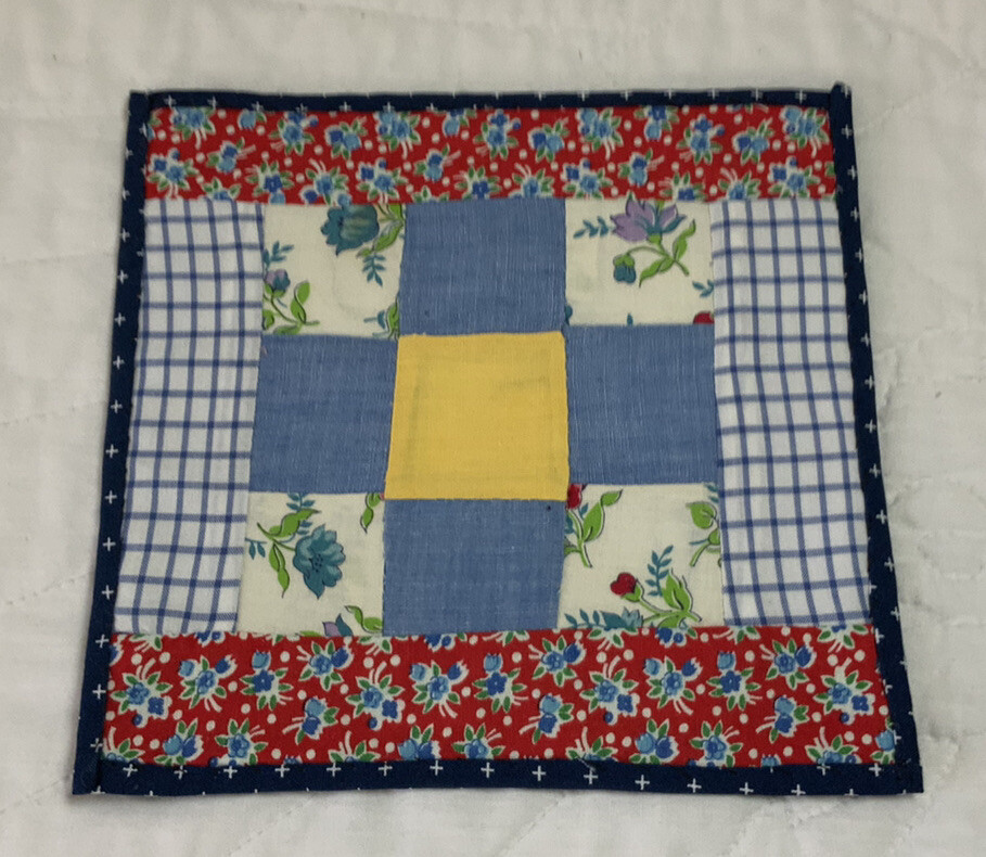 Vintage Patchwork Quilt Table Topper Or Mini Doll Crib Quilt, Nine Patch