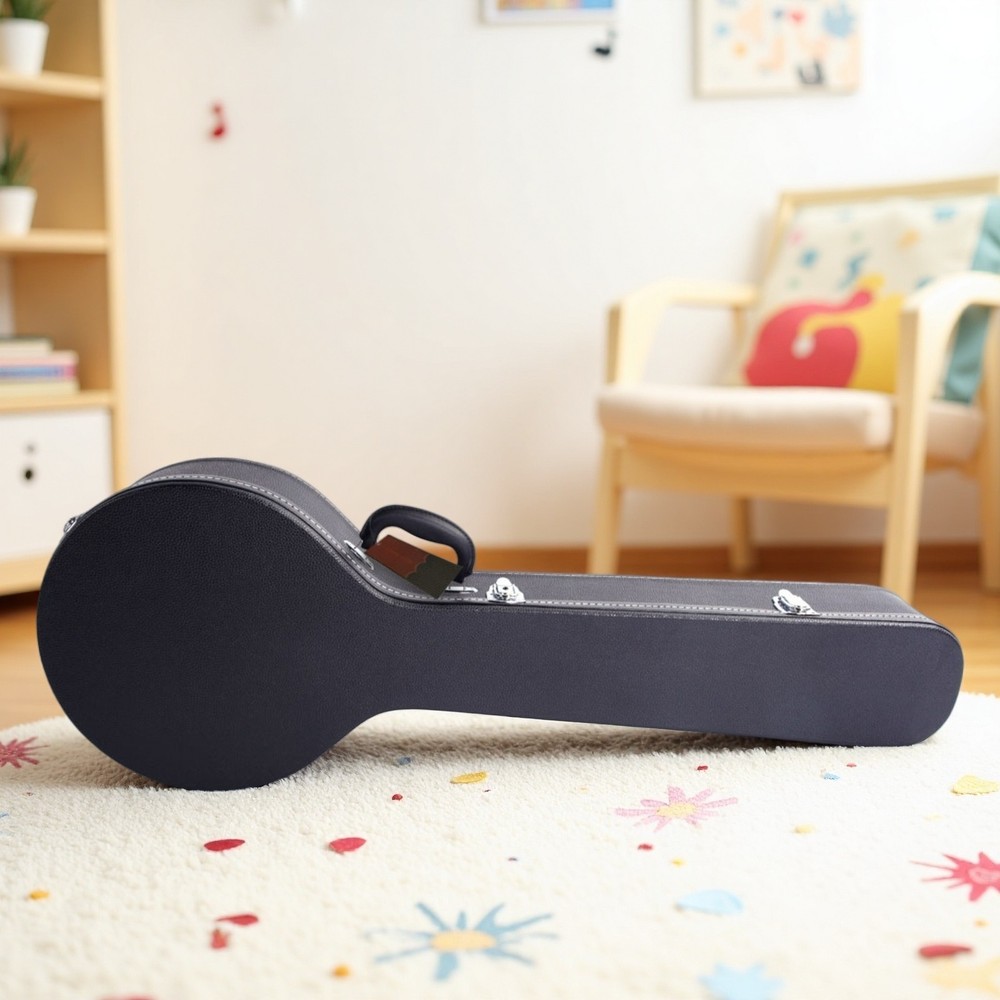 Banjo Hardshell Case Fits 5/6-String - Contoured Lockable Padded Black