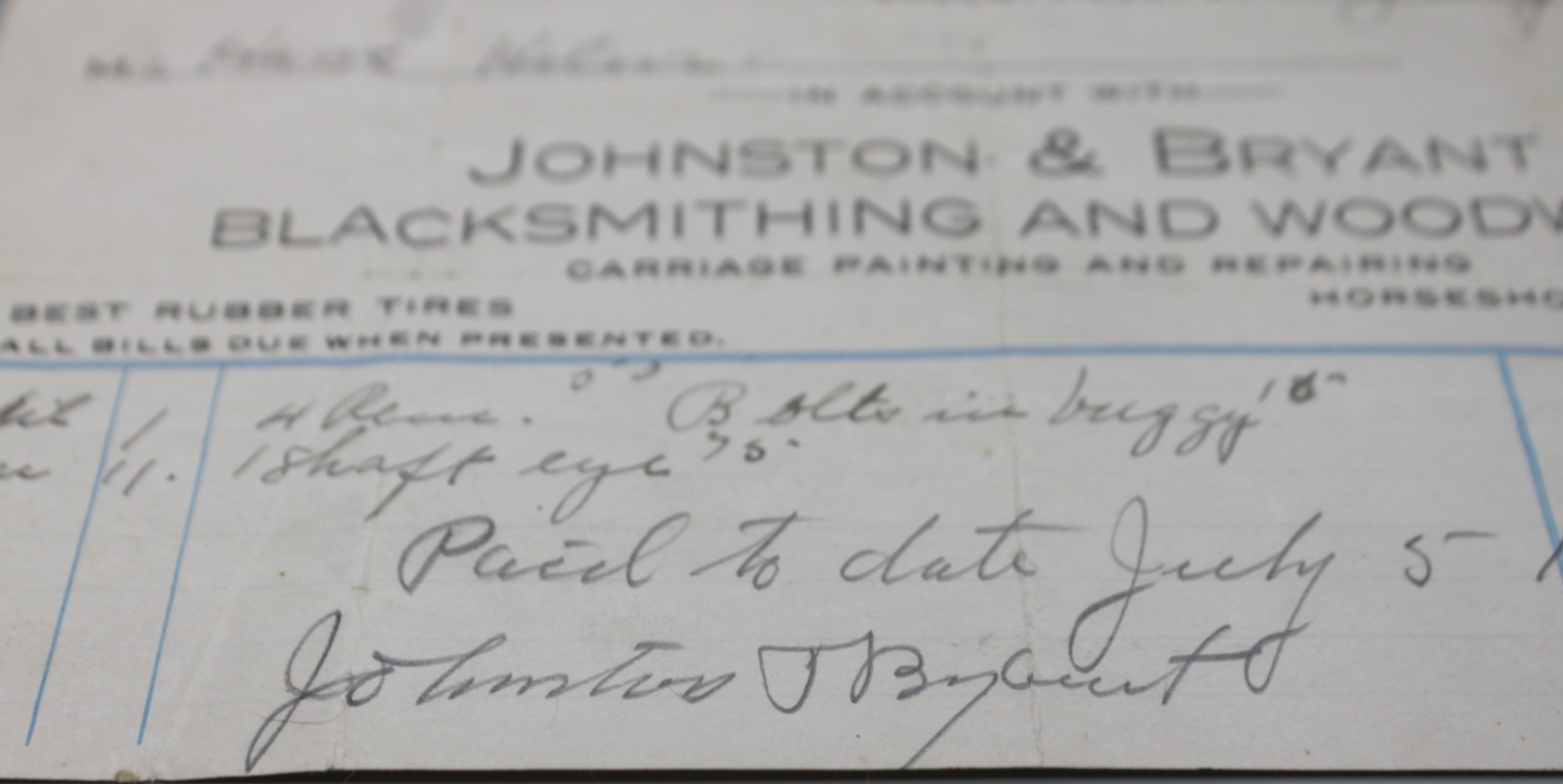 Antique 1909 Blacksmith Billhead Receipt Shelbyville Kentucky