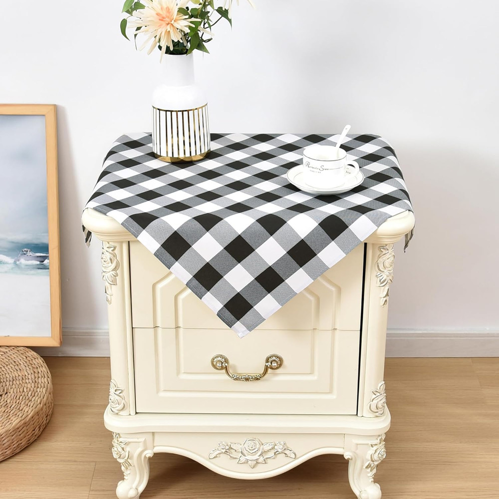 2 Pack Small Square Tablecloth Farmhouse Checkered Black and White Gingham Night