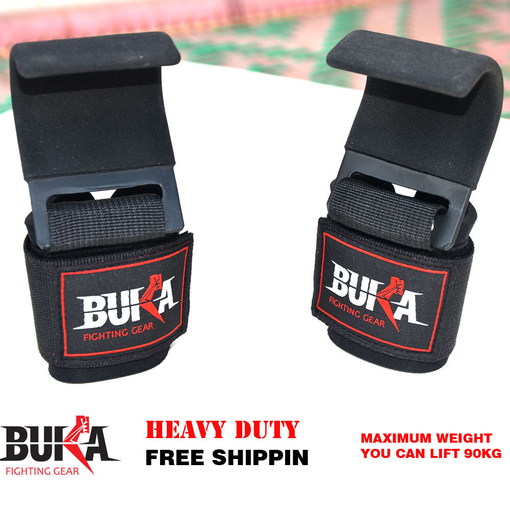 Weight Lifting Hooks(Pair) Non-Slip Rubber Coated Support Adjustable Wrist strap