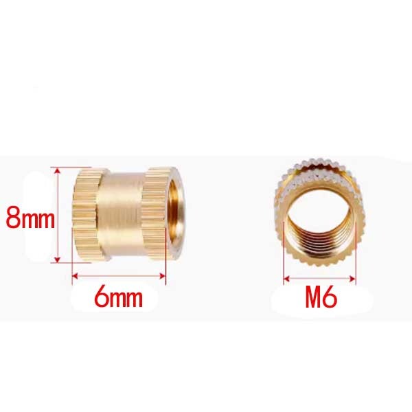8pcs M6 M8 Brass Knurled Injection Molded Nut Through-hole Nuts Pre-embedded