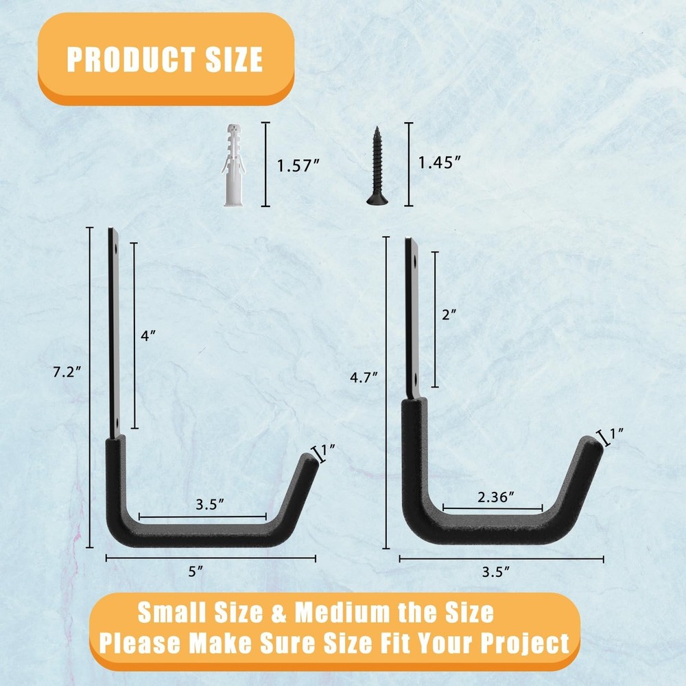 Heavy Duty Utility Hook System - Wall Mounted Garage Hooks for Bikes, Ladders...