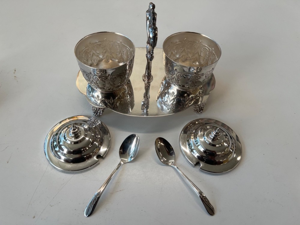 Vintage Silver Plated Condiment Jam Caddy Set