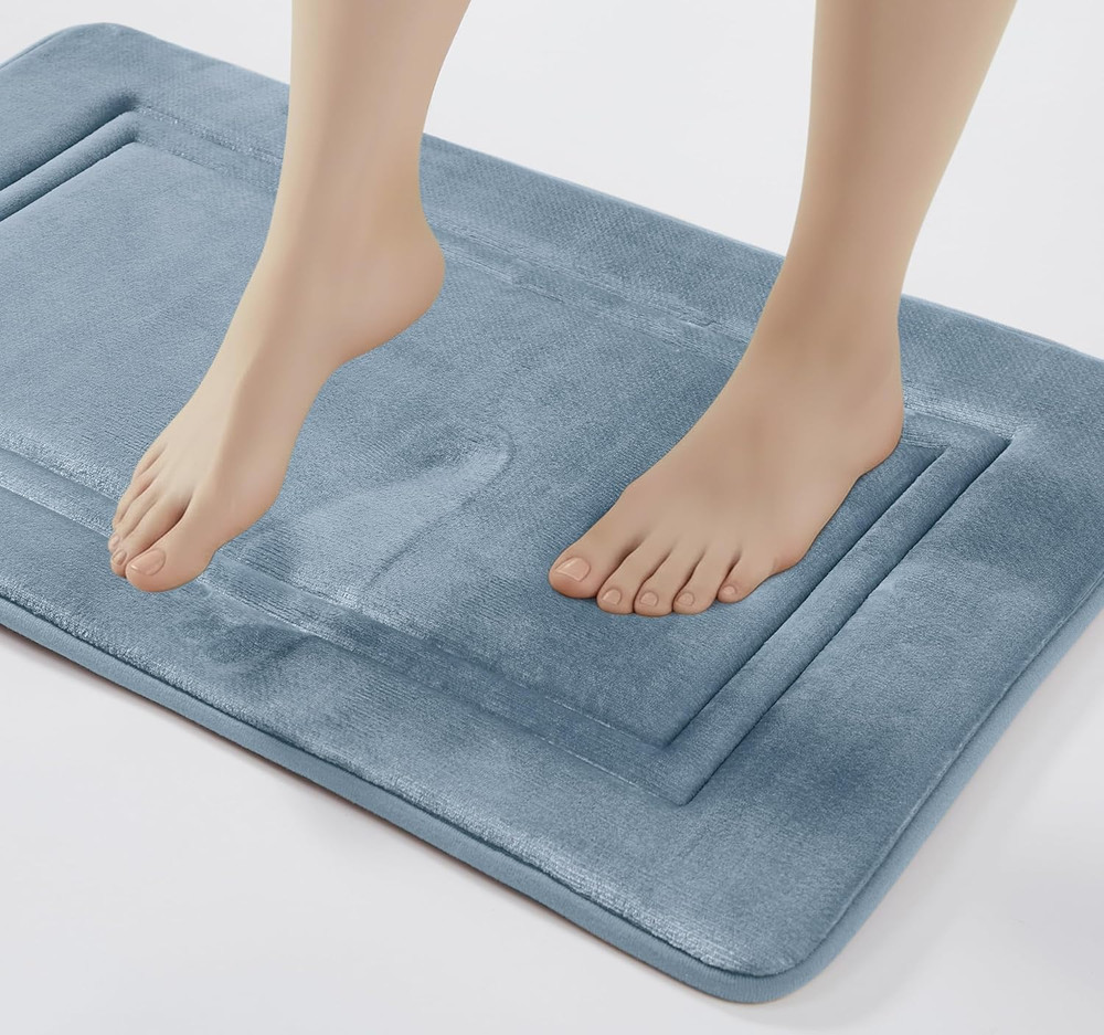 Truly Calm 2 Piece Memory Foam Blue Polyester 2-Piece 17X24 Mat Set, Solid for M