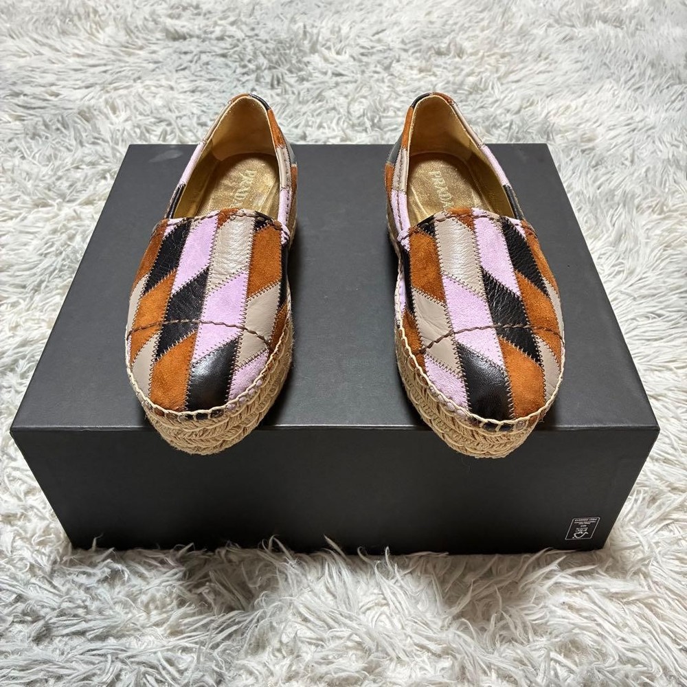 Prada Espadrilles Patchwork Leather Multicolor Women's Size EU36.5/US6.5