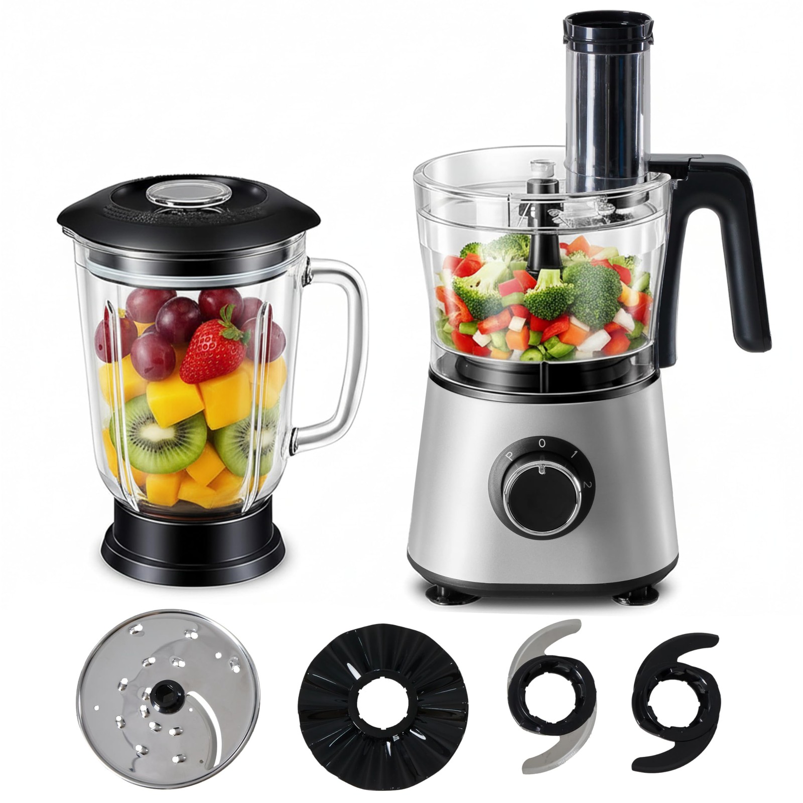 Food Processor Blender Combo, 300W Electric Food Processor for Slicing, Dough