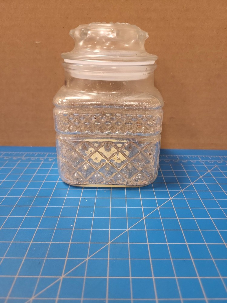 Clear Glass Kitchen Canister Jar Lid Embossed Diamond Pattern Storage Container